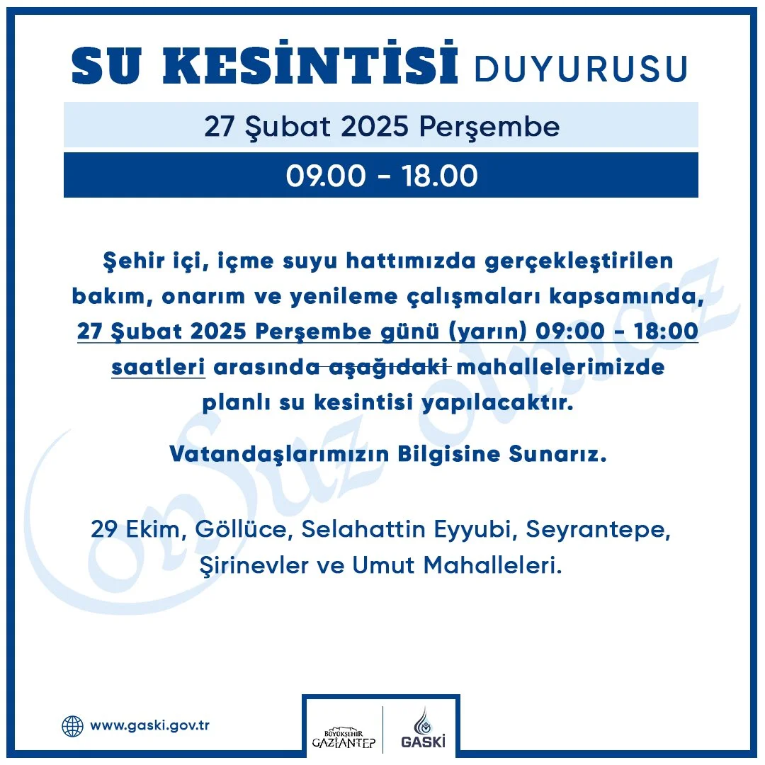 Planli Su Kesintisi