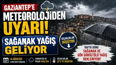Gaziantep’te günlerdir etkili olan sıcak hava hafta sonu yerini yağışlı