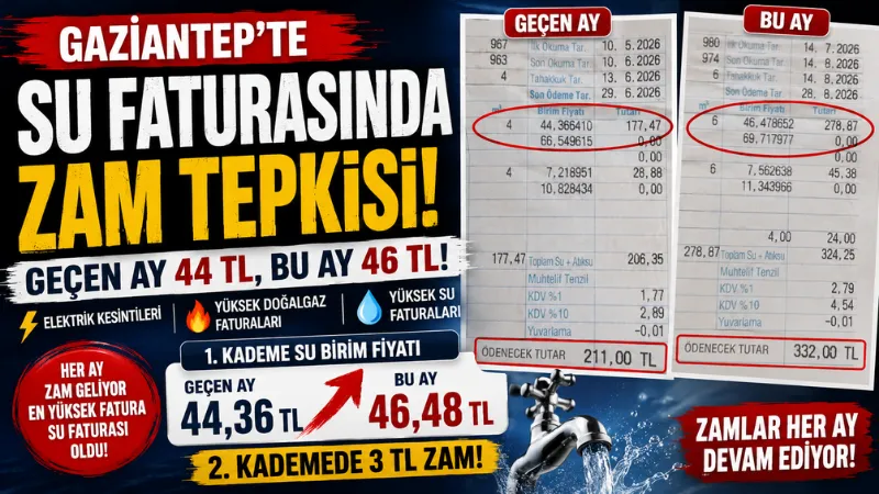 Gaziantep’te su faturalarındaki artış vatandaşların tepkisini çekiyor. Bir vatandaş, sosyal